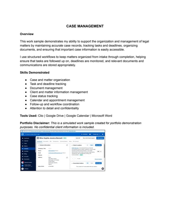 Preview of the Case Management work sample