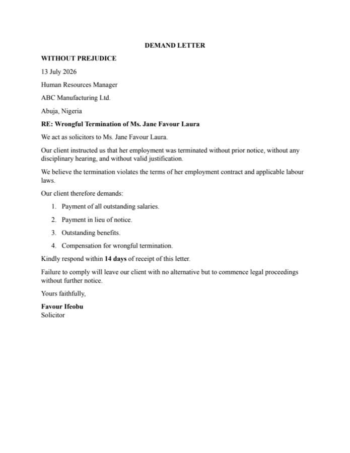 Preview of the Legal Drafting work sample